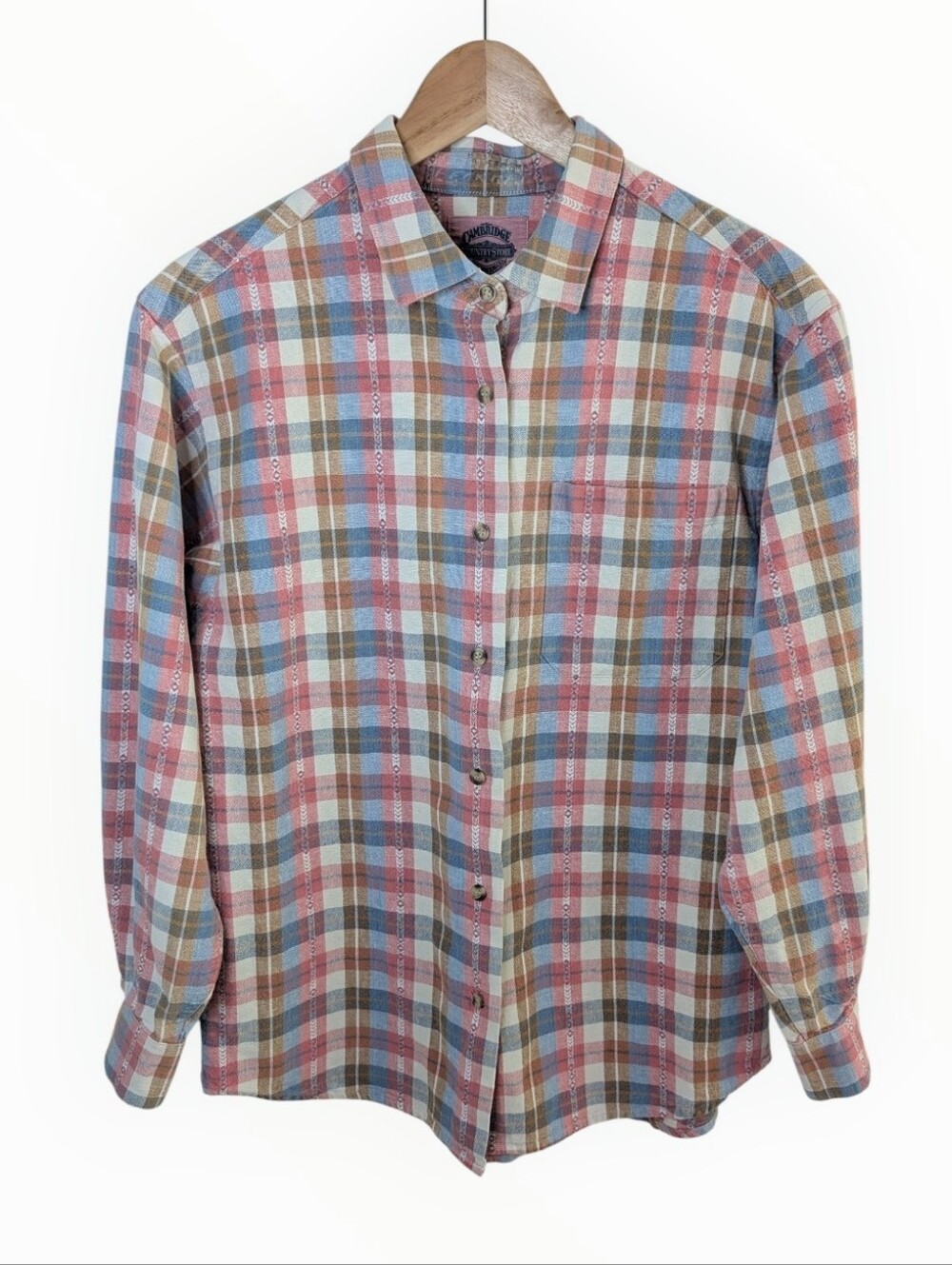 Cambridge Dry Goods Plaid Button Front Shirt Pink Blue Medium